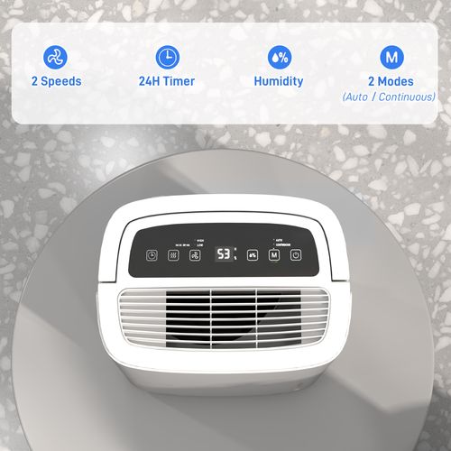HOMCOM 20L/Day Dehumidifier with Continuous Drainage, 5L Water Tank, Timer