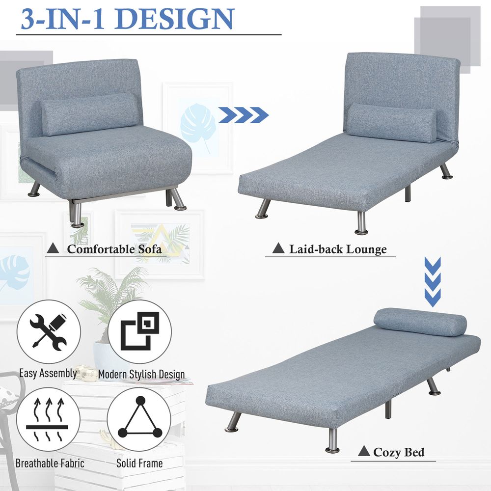 Portable 5 Position Convertible Sleeper Chair Sofa Bed