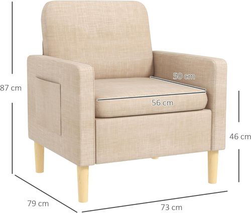 HOMCOM Modern Armchair Upholstered Accent Chair for Bedroom Home Office Beige