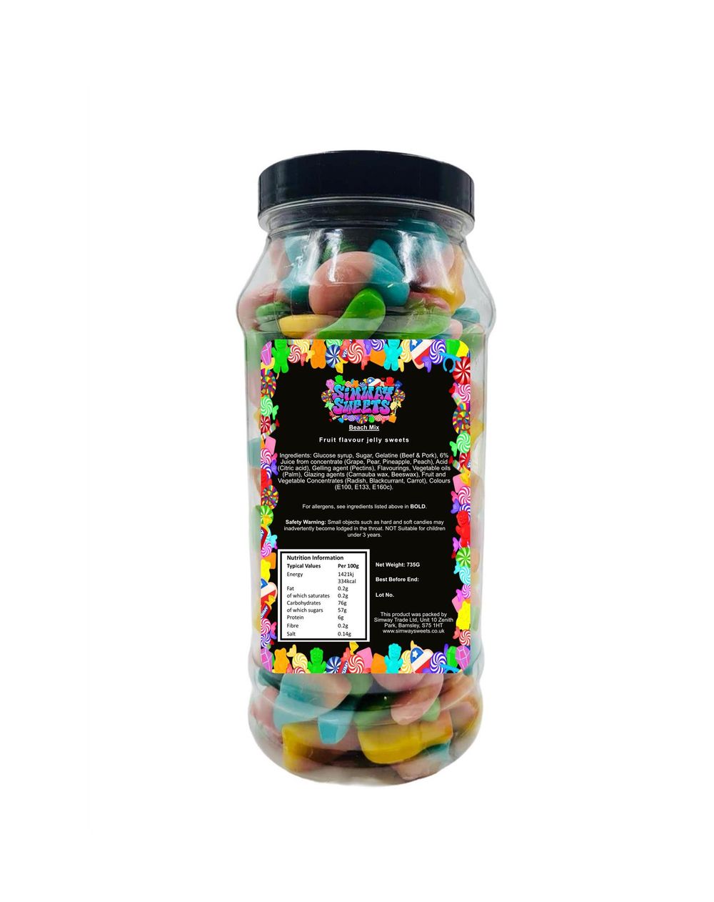 Beach Mix Jelly Gummy Retro Sweets Gift Jar - Delicious Treats for All Ages - Fast and Fresh Delivery