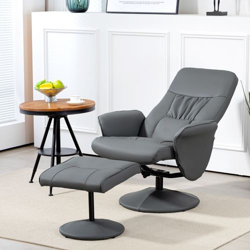 HOMCOM PU Leather Armchair and Footrest Swivel Recliner w/ Ottoman