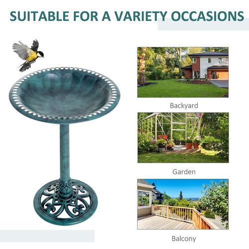 Outsunny 50cm Outdoor Bird Bath Fountain, Decrative Garden Feeder Stand Green
