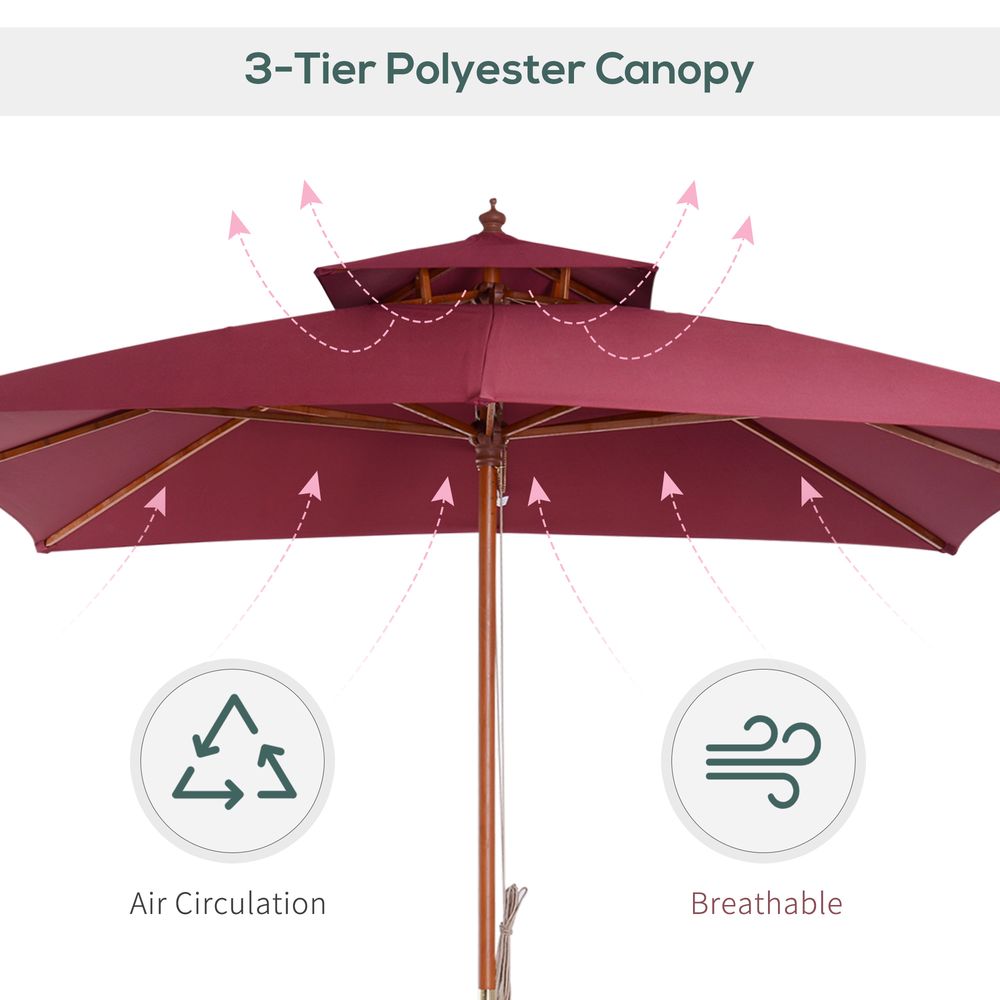 Premium 3m Bamboo Patio Umbrella - Wine Red. Superior Quality. Stylish and Durable. Perfect for Outdoor Living.