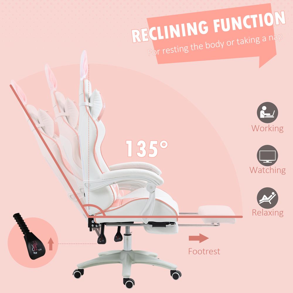 Premium Vinsetto Gaming Chair: Removable Rabbit Ears, Pink, High Quality
