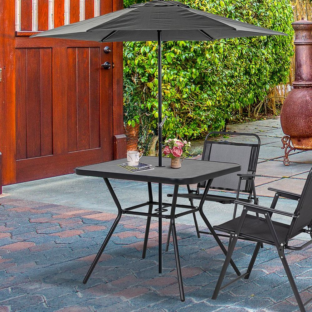 Faux-marbled Patio Table w/ Umbrella Hole: Steel Frame, Balcony-Sized - Outsunny