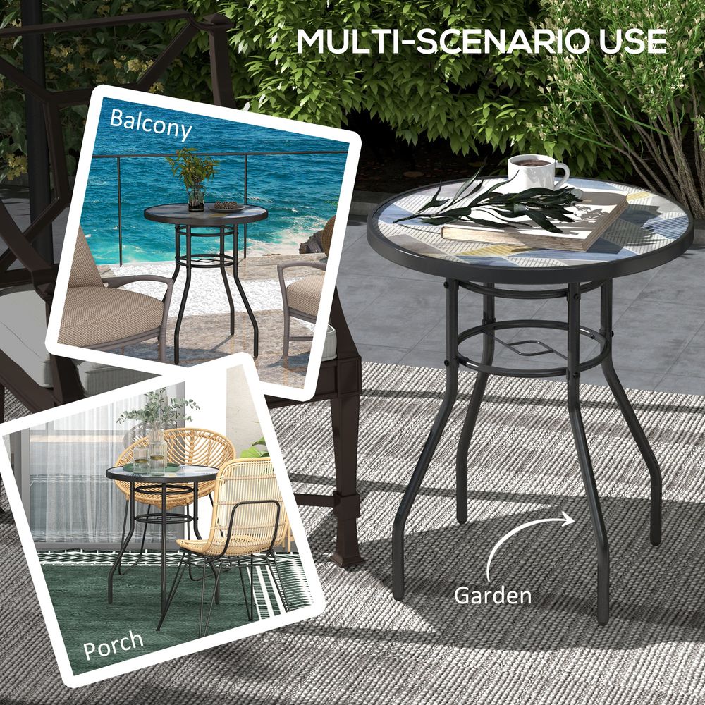 Gorgeous Multicolour Outsunny Garden Table: Glass Printed Design, Outdoor & High-Quality