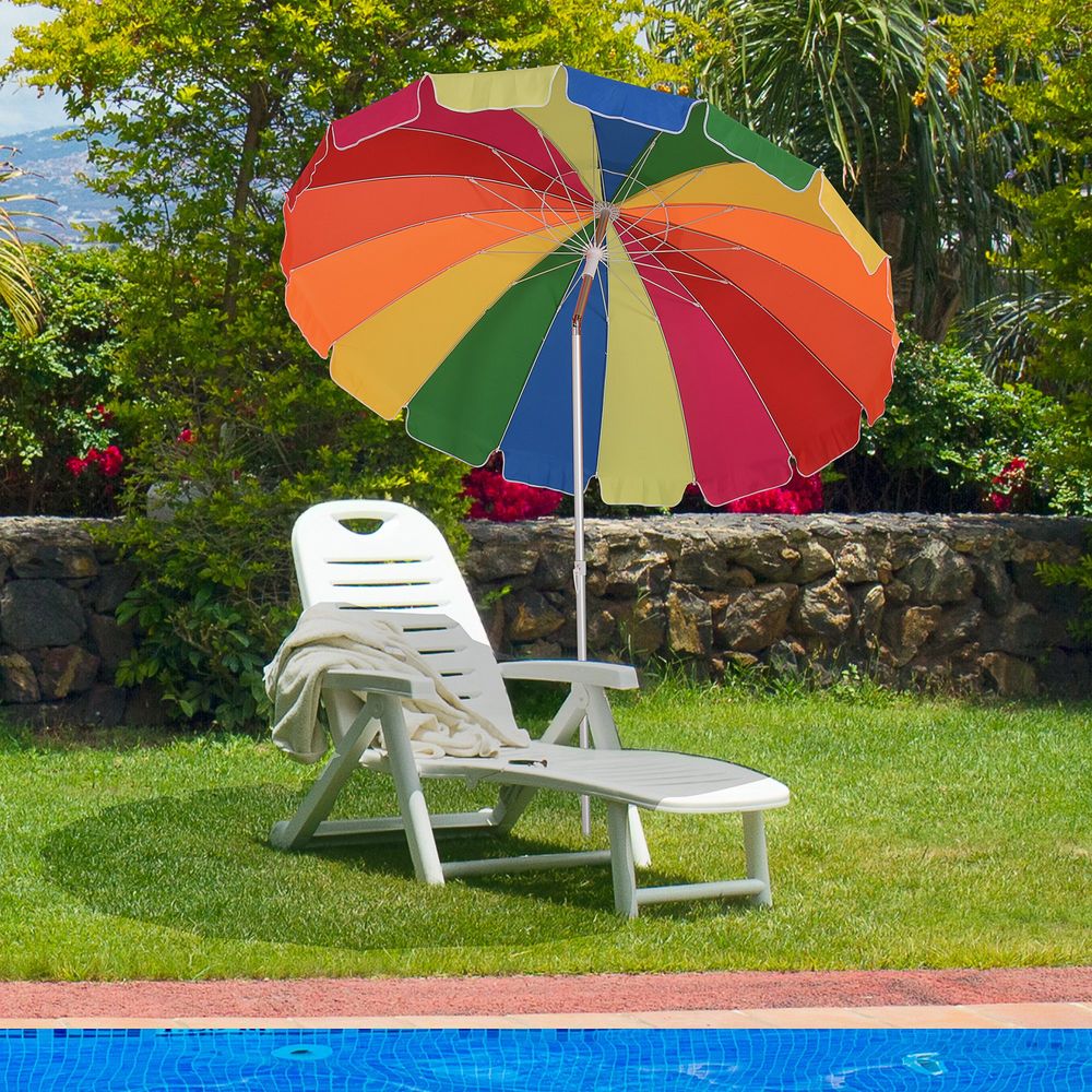 Outsunny 2.4m Beach Umbrella w/ Sand Anchor, Adjustable Tilt - Best Quality, Carry Bag Included