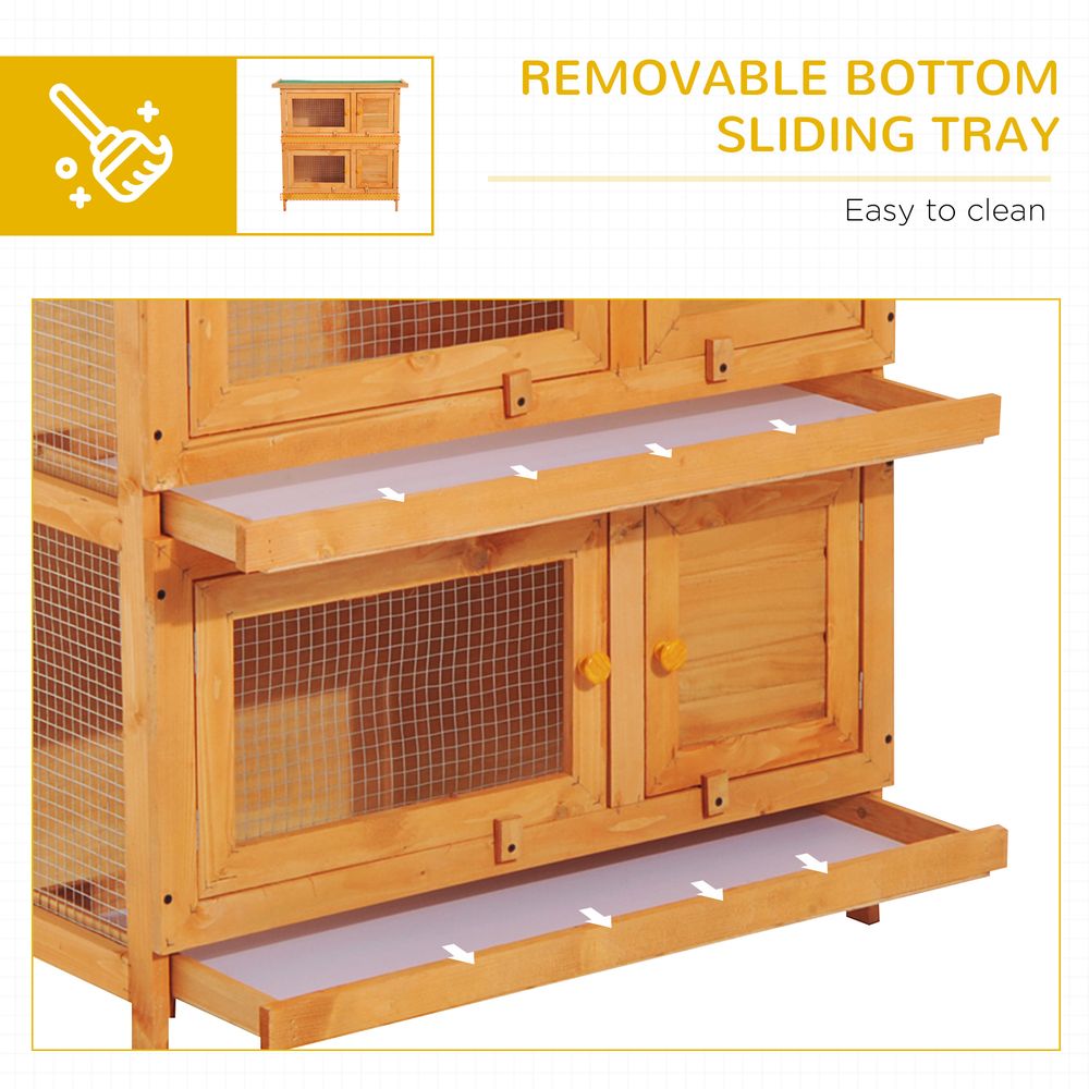 PawHut 2-Tier Double Decker Wooden Rabbit Hutch Pet Cage Guinea Pig Hutch with Sliding Tray Opening Top
