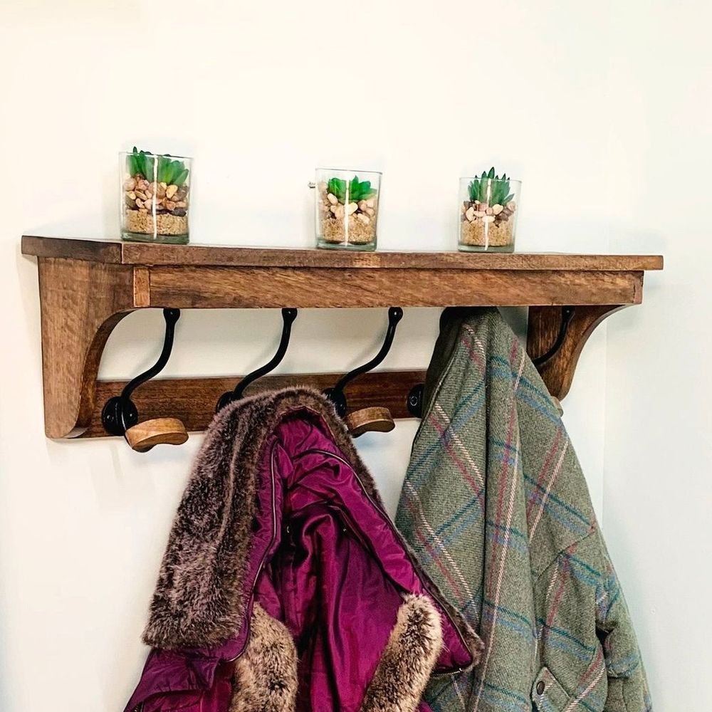 Premium 5-Hook Solid Mango Wood Coat Rack - 71cm