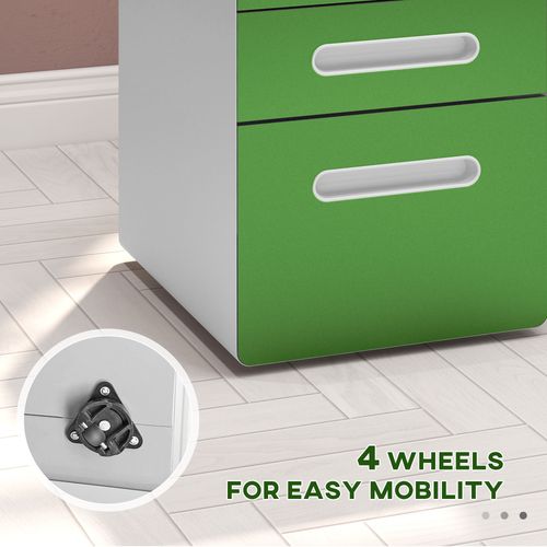 Vinsetto 3 Drawer Modern Steel Filing Cabinet w/ 4 Wheels Lock Box