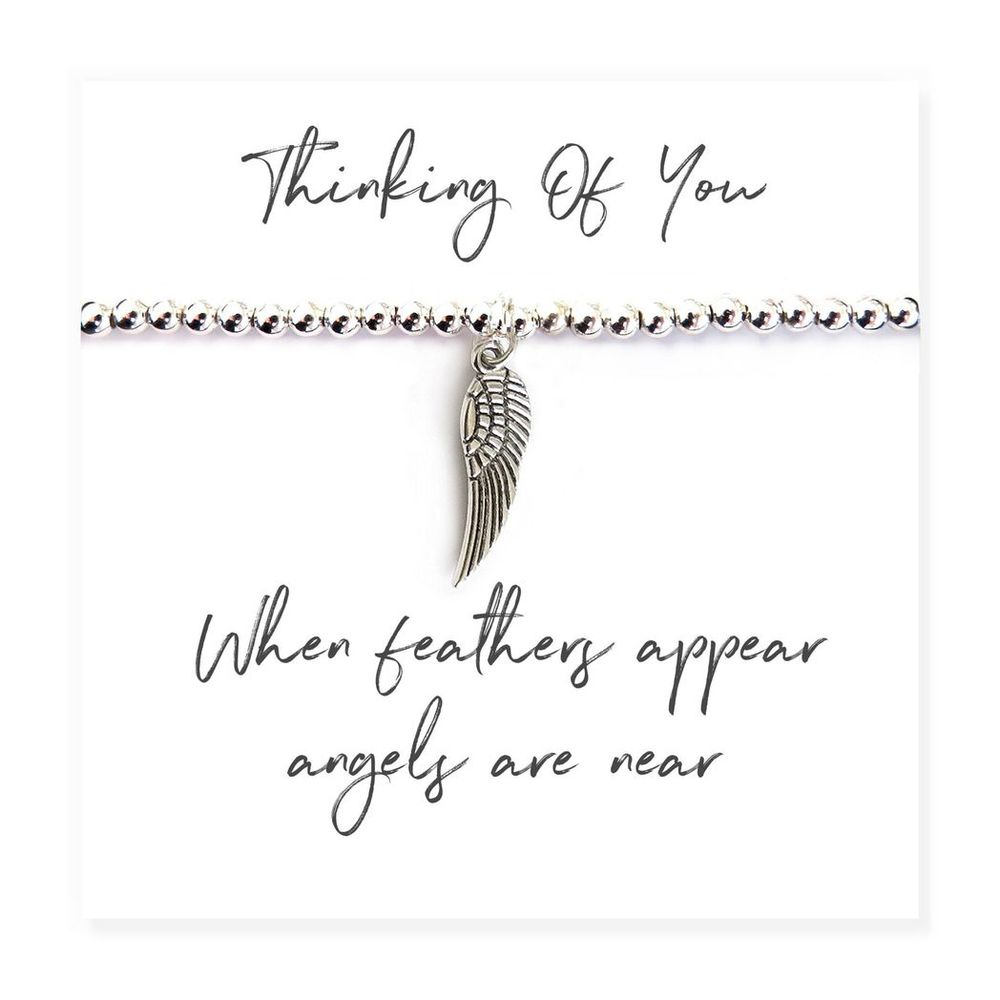 Angel Feather Silver Beaded Bracelet on Message Card