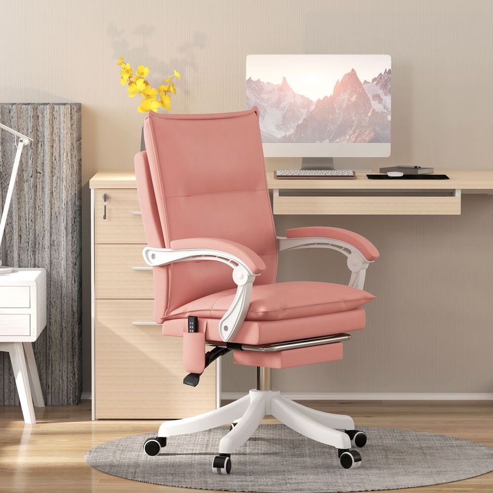 Vinsetto Faux Leather Vibration Massage Office Chair with Heat, Footrest, Pink