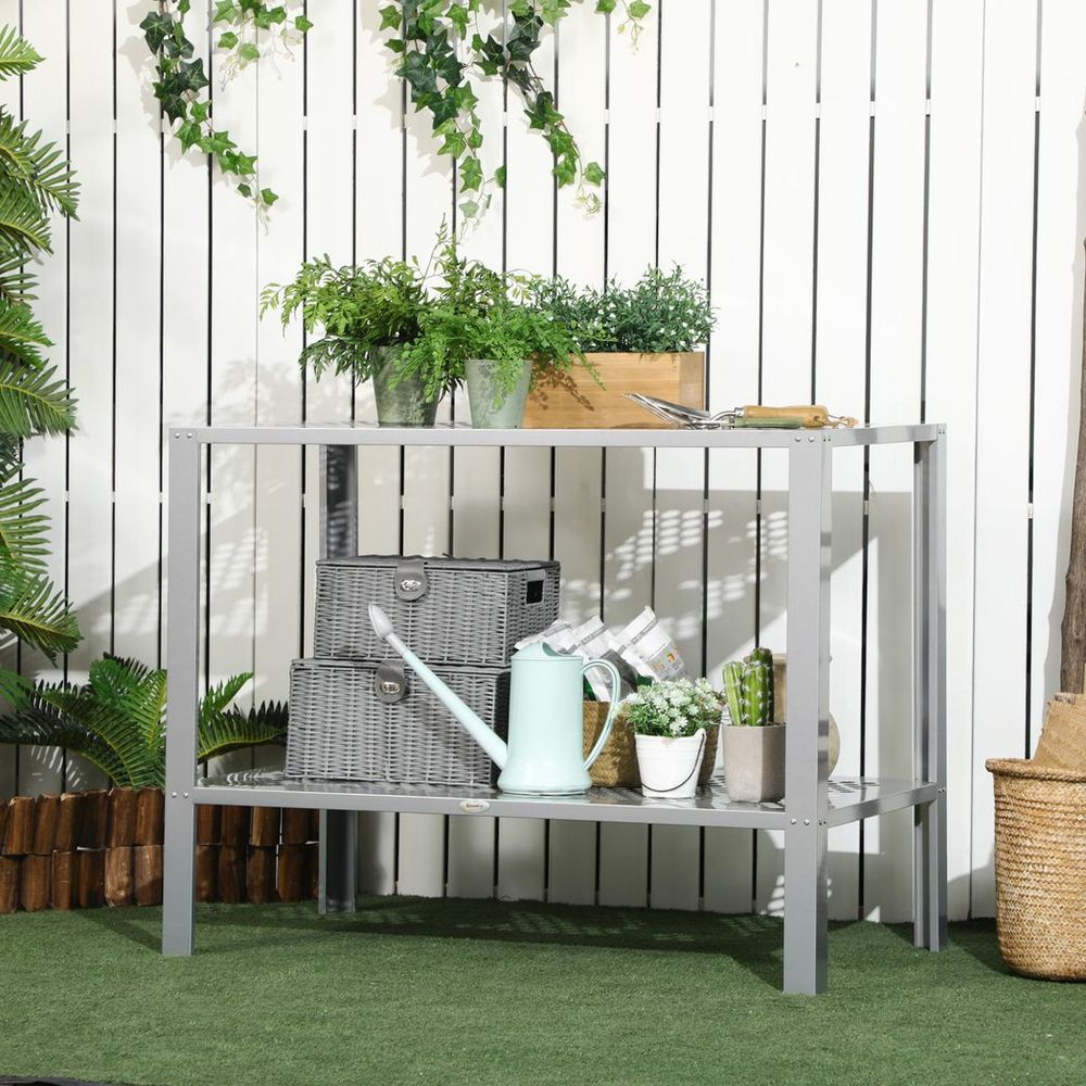 Outsunny 2-Tier Steel Plant Stand - Stylish Patio Organizer & Display Shelf