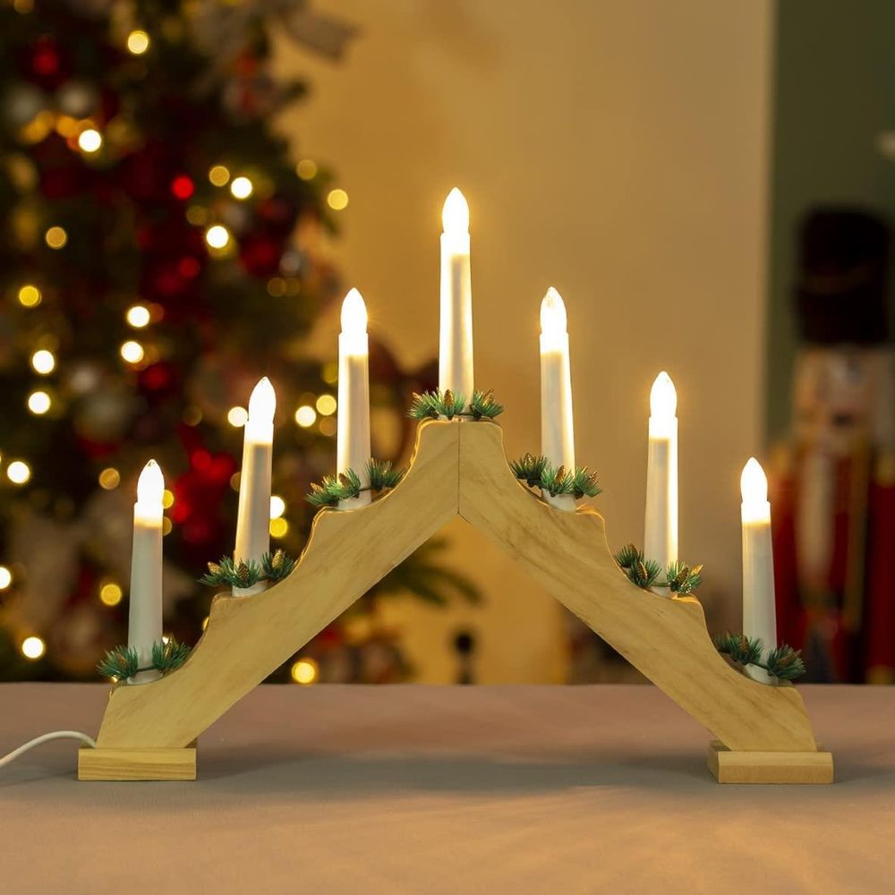 Exquisite Wooden Christmas Candle Bridge - Perfect Size for Fireplace or Window - Pine Wood Finish - Best Quality - 70730