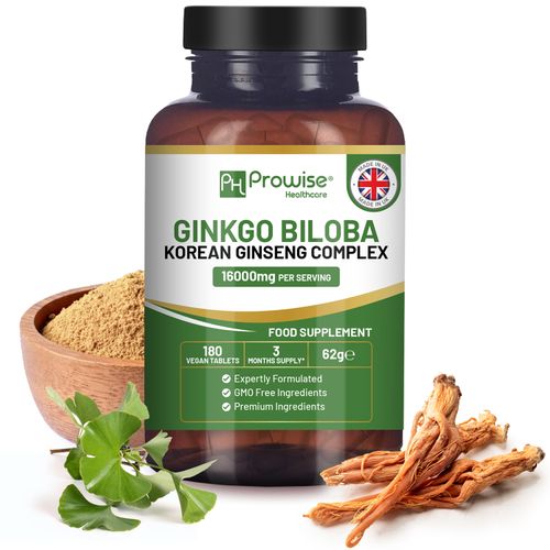 Ginkgo Biloba and Korean Ginseng Tablets 8000mg 180 Vegan Tablets | Ginkgo 6000mg & Korean Ginseng Root 2000mg Supports Cognitive Function & Mental Performance | UK Manufactured by Prowise Healthcare