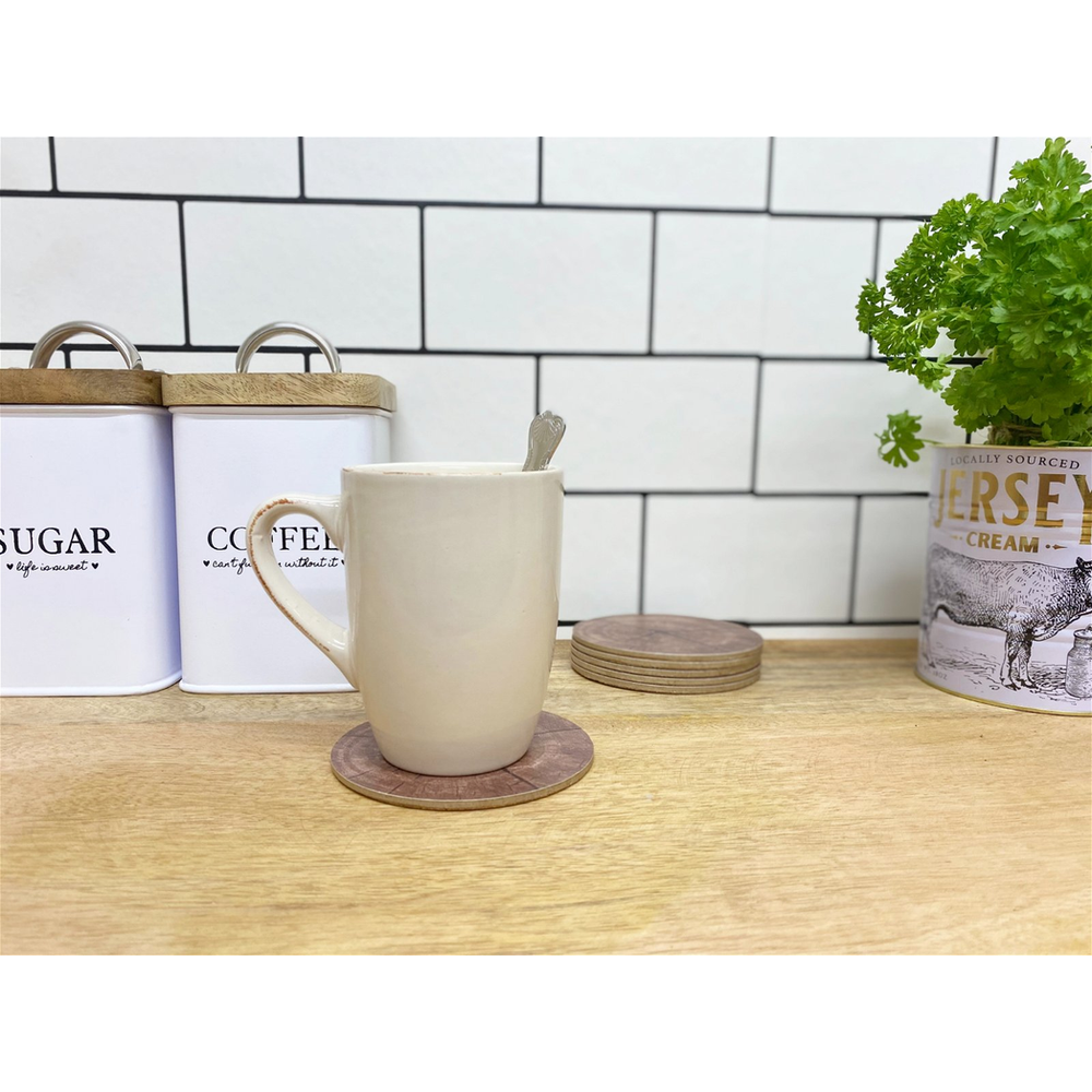 Premium Wood-Effect Coasters - Set of 6 | Cork Base | Wipeable Surface