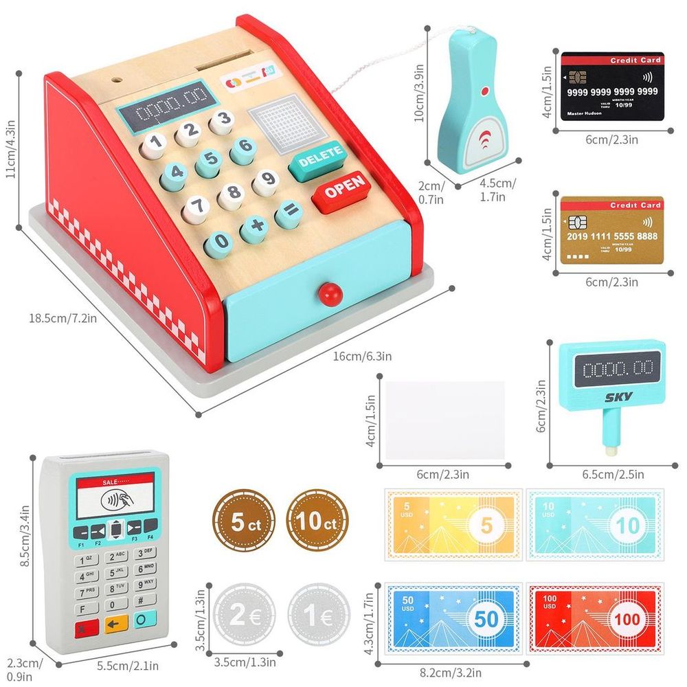 SOKA Wooden Cash Register-Red & Mint: Realistic Accessories, Authentic Game Experience - 0000475
