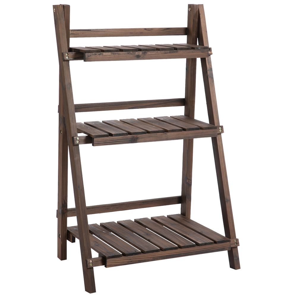 Foldable Wooden Plant Shelf: 3-Tier Stand for Indoor/Outdoor Flower Pots