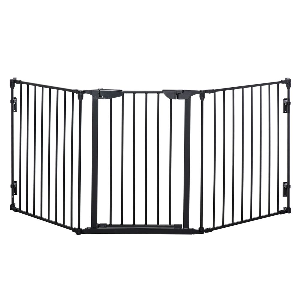 PawHut Pet Safety Gate 3 Panels Playpen Metal Fence with Walk Through Door Black