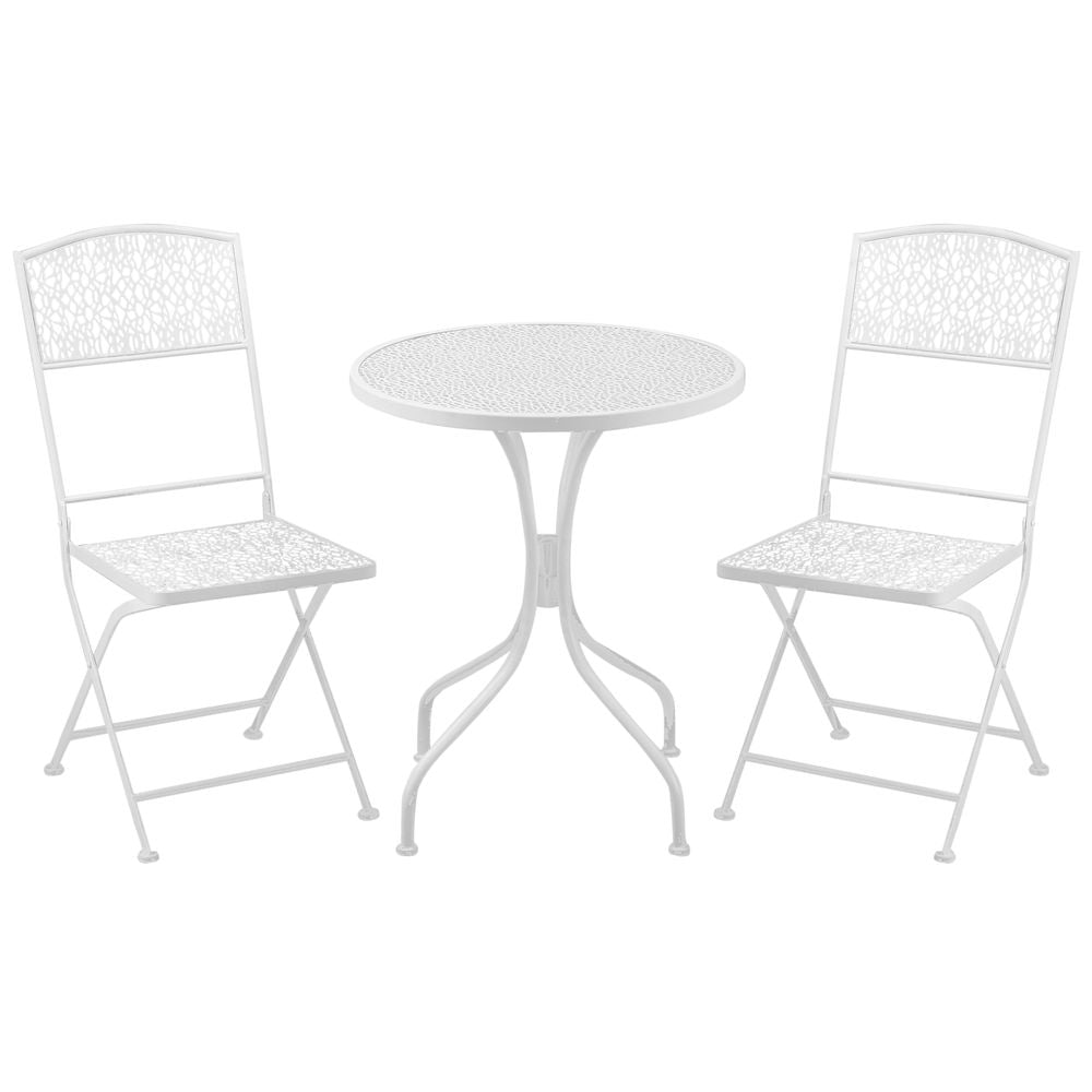 Garden Bistro Set for 2 with Folding Chairs and Round Table, White