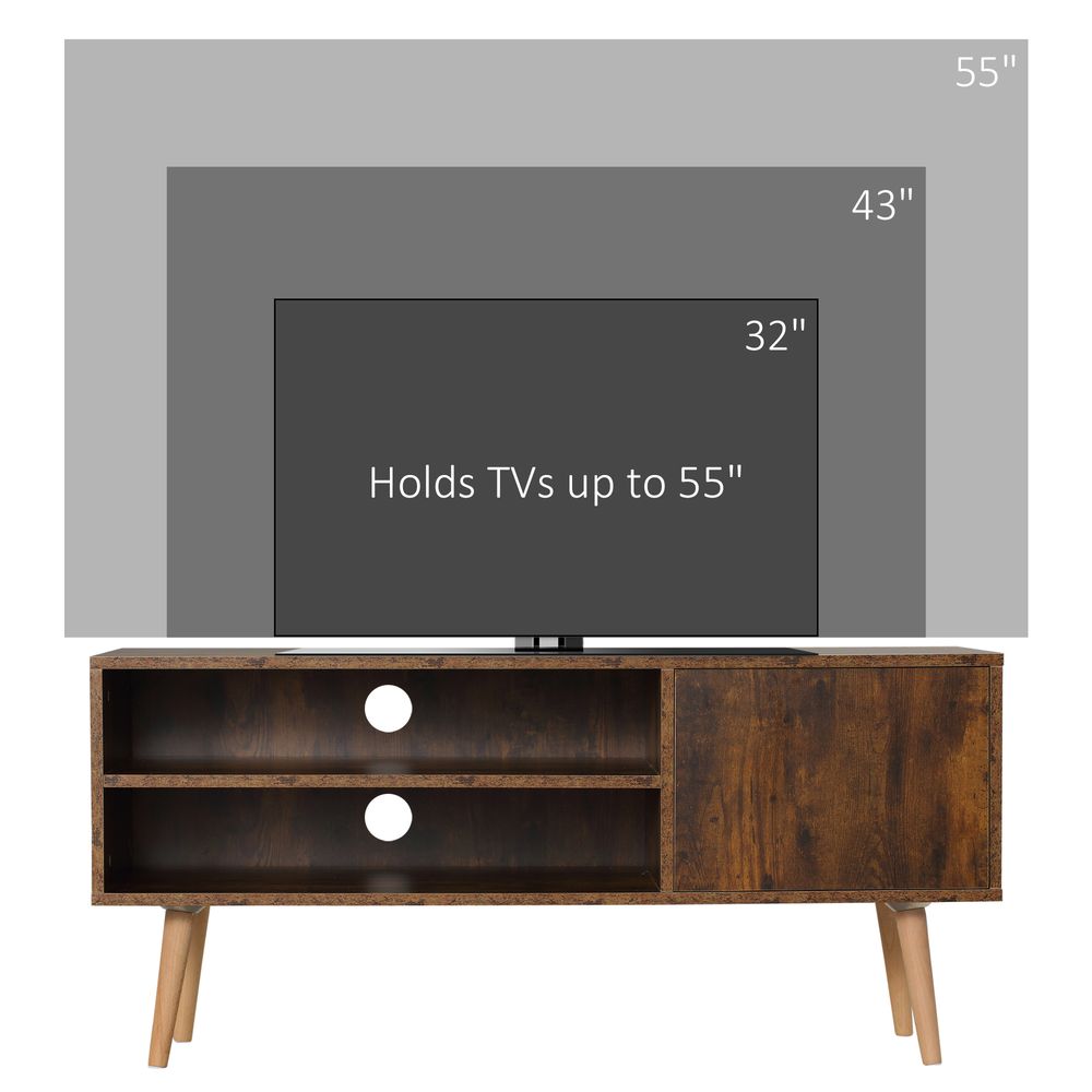 HOMCOM TV Unit Cabinet for TVs up to 55", TV Stand with 2 Storage Shelves and Cupboard for Living Room, Bedroom, Brown