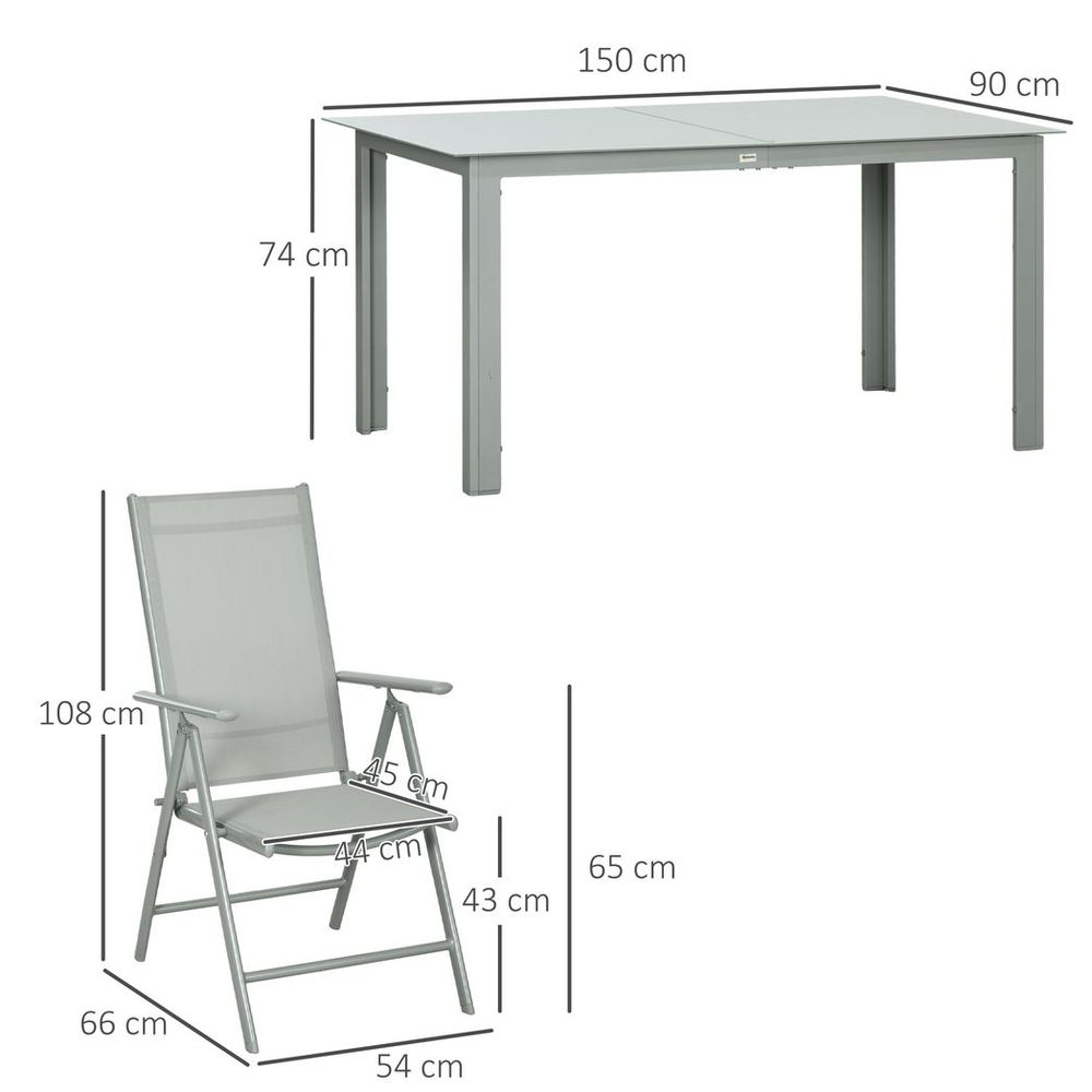 Premium Outsunny 7pc Garden Dining Set, Aluminium, Grey, High Back Chairs, Tempered Glass