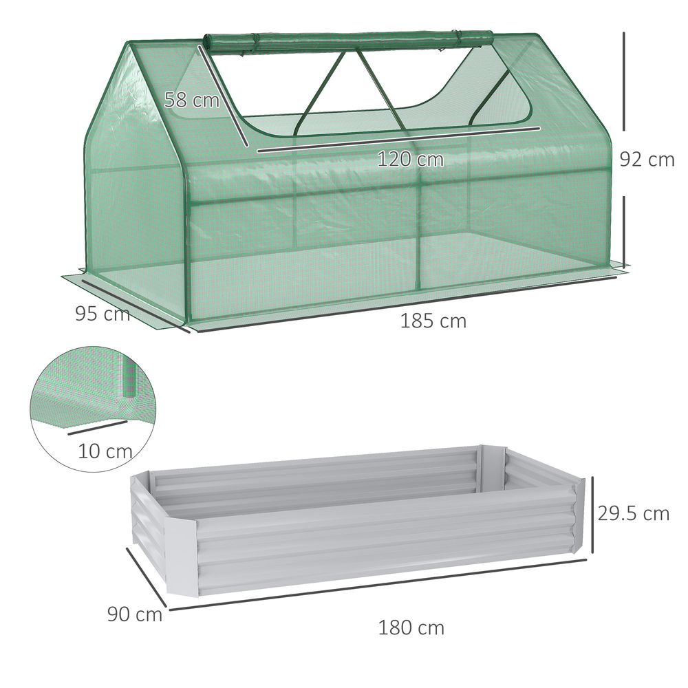 Outsunny Raised Garden Bed Planter Box with Greenhouse, Large Window, Green
