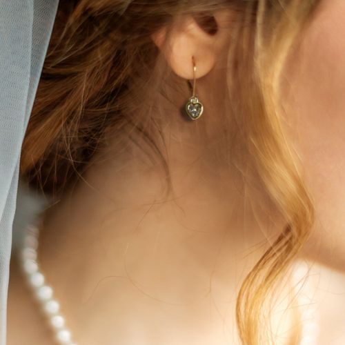 Cubic Zirconia Gold Heart Drop Earrings