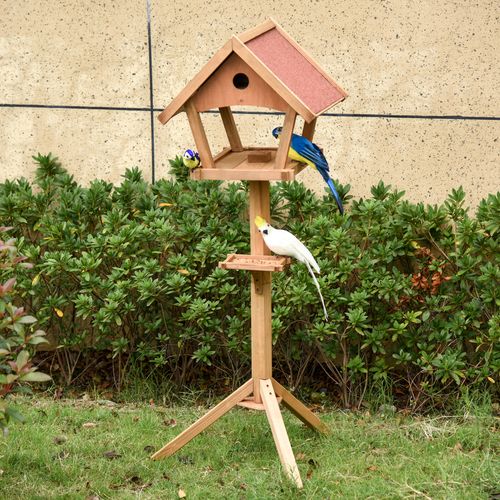 PawHut Wooden Bird Table Freestanding Feeding Station for Garden Outside 139H cm Natural