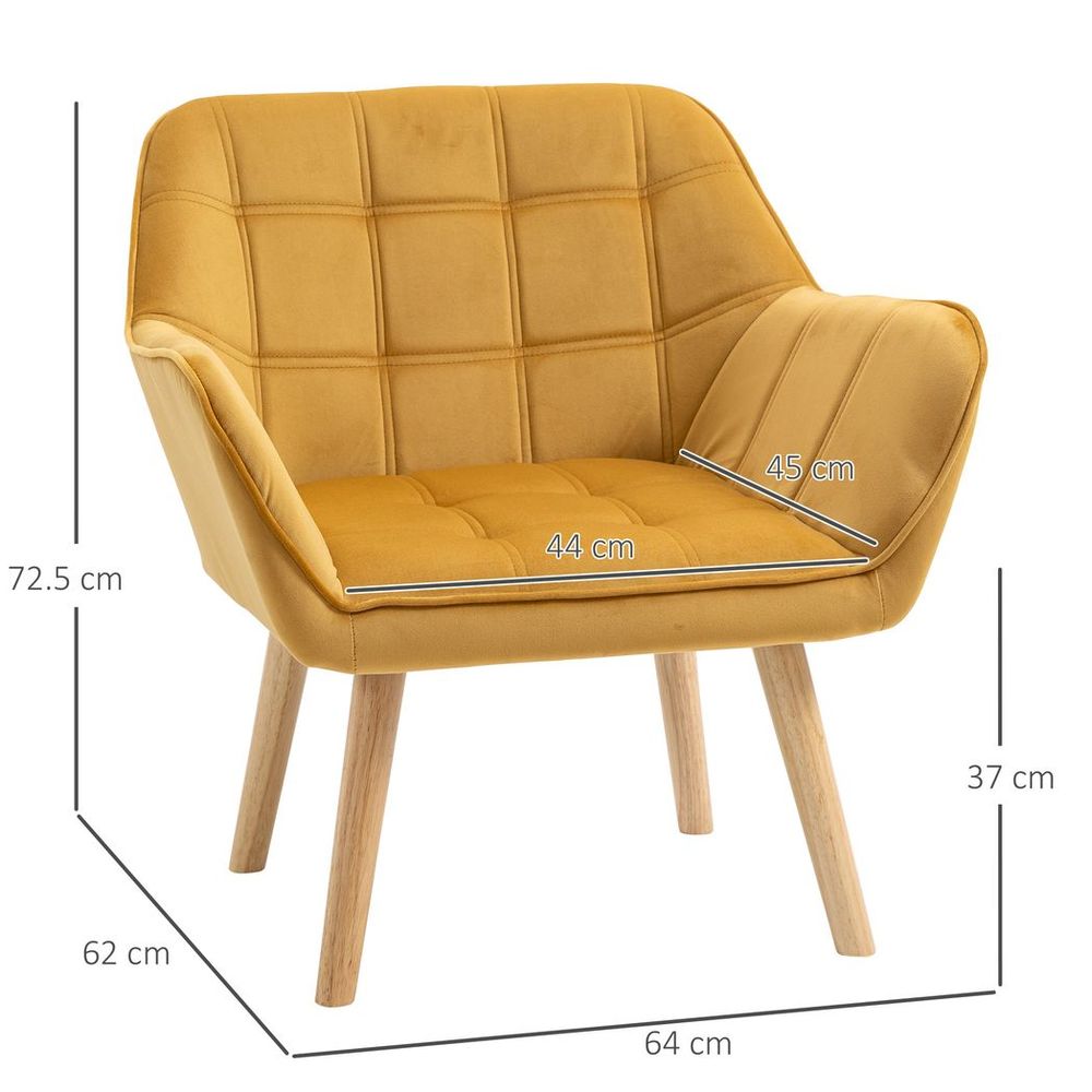 Luxe Velvet-Feel Accent Chair: Wide Arms, Slanted Back, Yellow