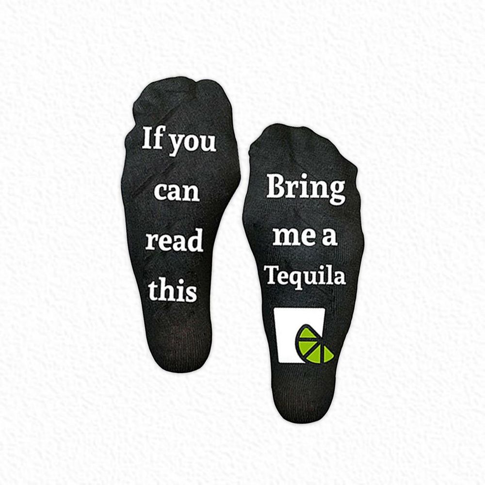 Flo Novelty Cotton Ankle Slogan Socks If You Can Read This Bring Me A Tequila - UK Size 6-12, Black