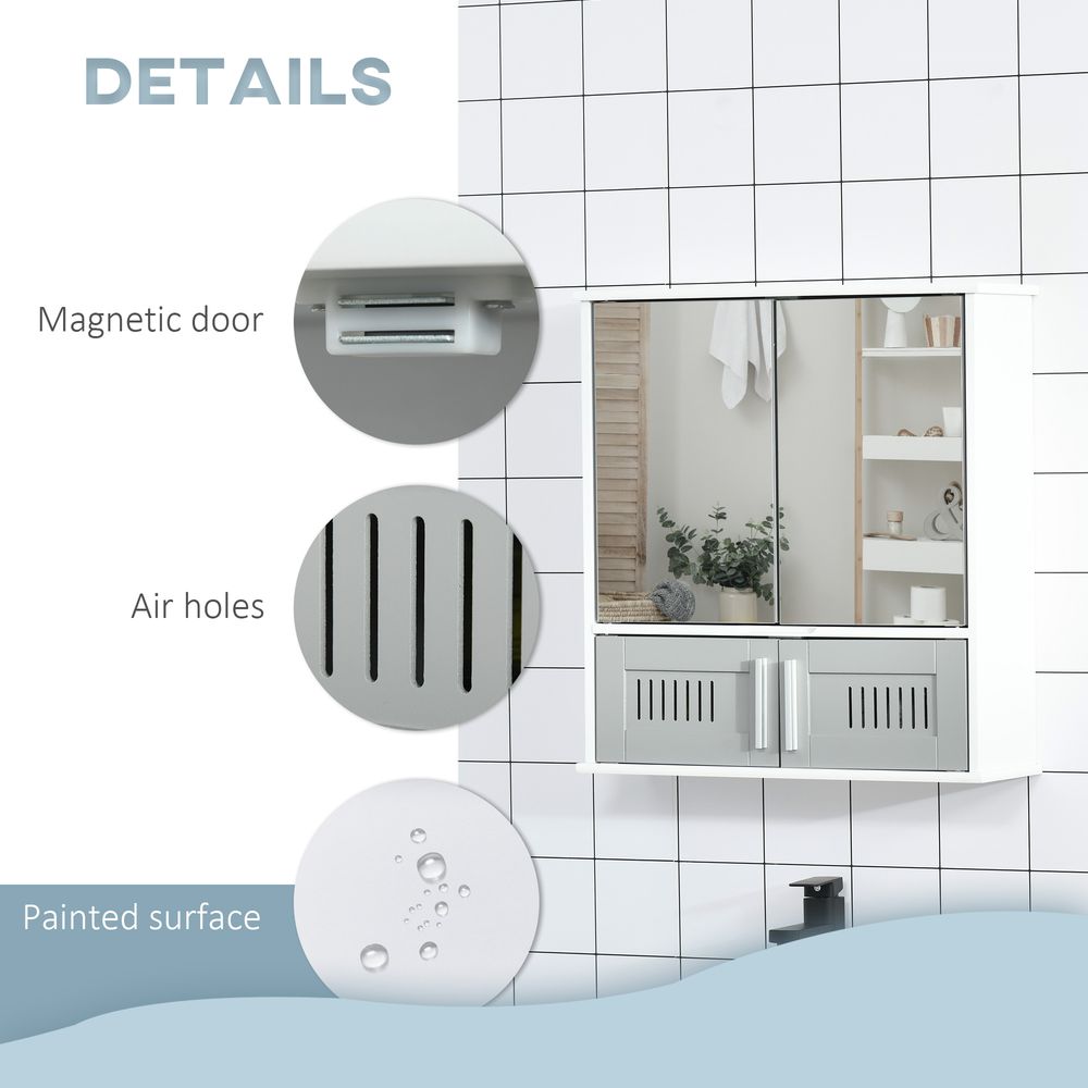 Grey Bathroom Mirror Cabinet, Wall Storage with Double Doors - High Quality & Stylish Design