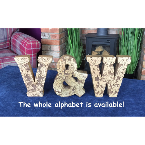 Hand Carved Wooden Flower Letter Q