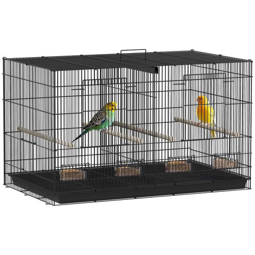 PawHut Bird Cage with Divider, 4 Wooden Perches, Slide Out Tray, Black