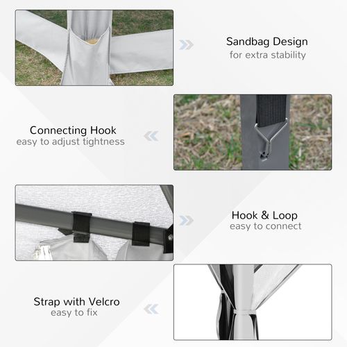 3.2m Pop Up Gazebo Hexagonal Canopy Mesh Sidewalls, Bag, Light Grey