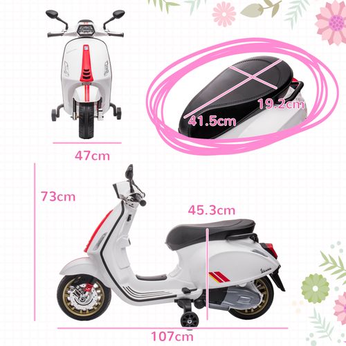 AIYAPLAY Vespa Licensed 12V Kids Electric Motorbike w/ 2 Training Wheels