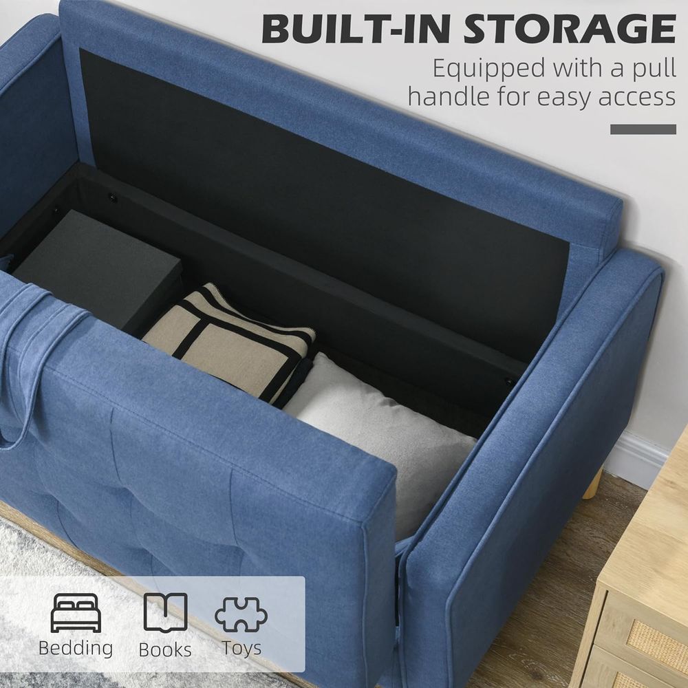 HOMCOM Compact Loveseat Sofa 2 Seater Sofa with Storage and Wood Legs Blue