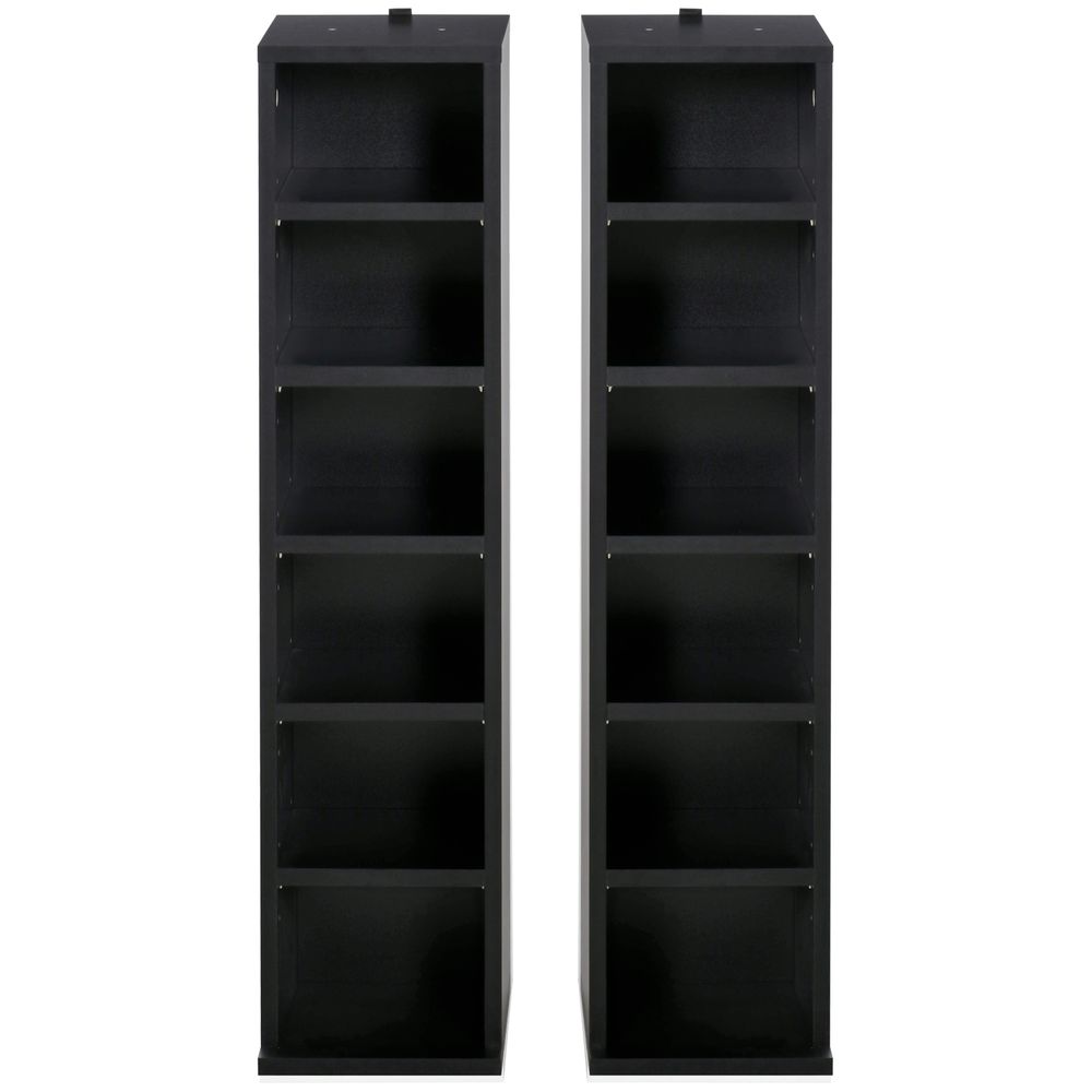 HOMCOM 204 CD Media Display Shelf Unit Set of 2 Blu-Ray Tower Rack w/Adjustable Shelves Bookcase Storage Organiser, Black