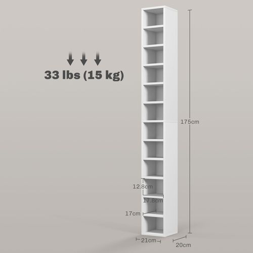 HOMCOM 204 CD Storage Tower Tall Bookcase Bookshelf with 12 Cubes