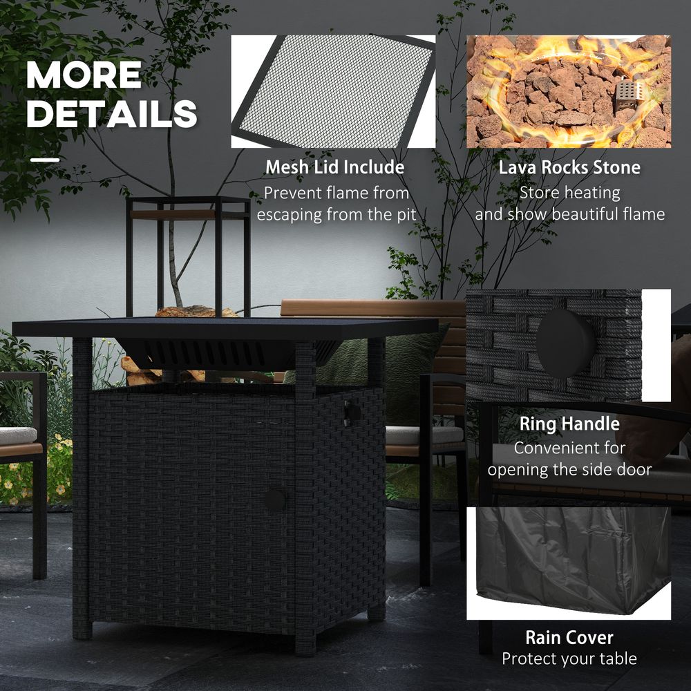 Outsunny 50,000 BTU Rattan Fire Pits for Garden, Propane Fire Pit Table, Black
