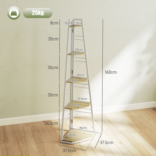 HOMCOM 5-Tier Corner Shelf, Shelving Unit with Adjustable Feet