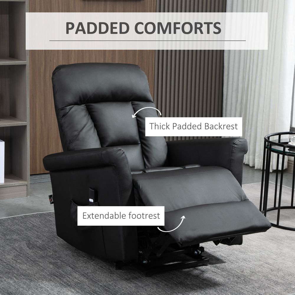 HOMCOM Lift Stand Assistance Chair Recliner Sofa PU Leather Extra Padded Design Electric Power w/Remote Black