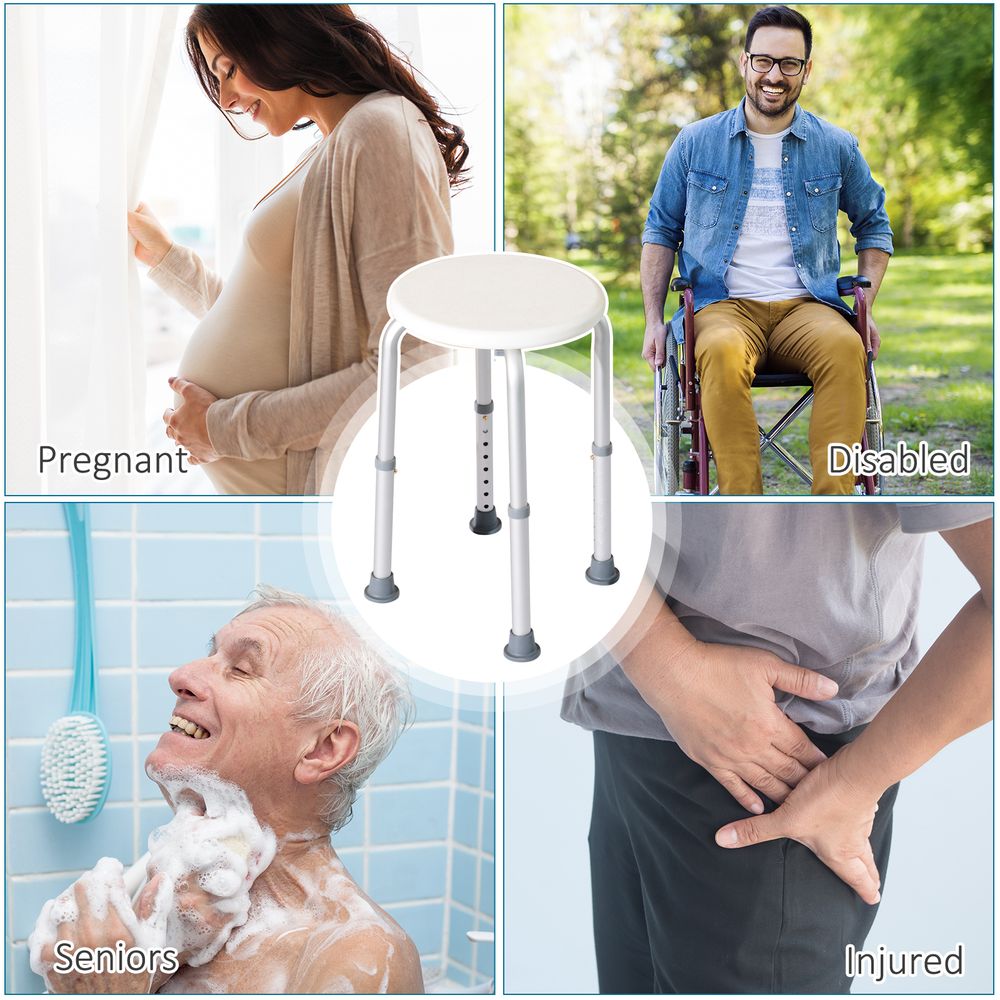 HOMCOM Bath Chair Shower Seat Safety Bathroom Elderly Aids Adjustable Positions White