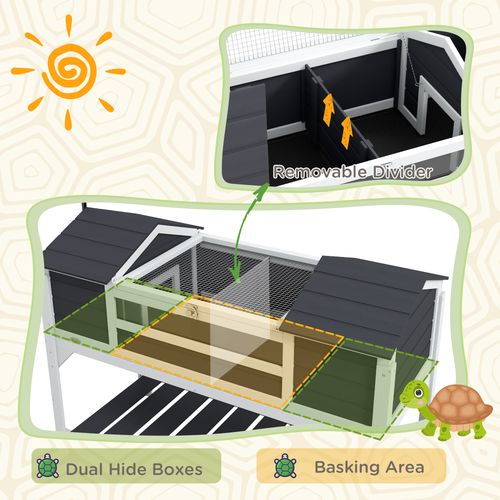 PawHut Tortoise House w/ Adjustable Lamp Holder, Openable Lid, Dual Main Houses