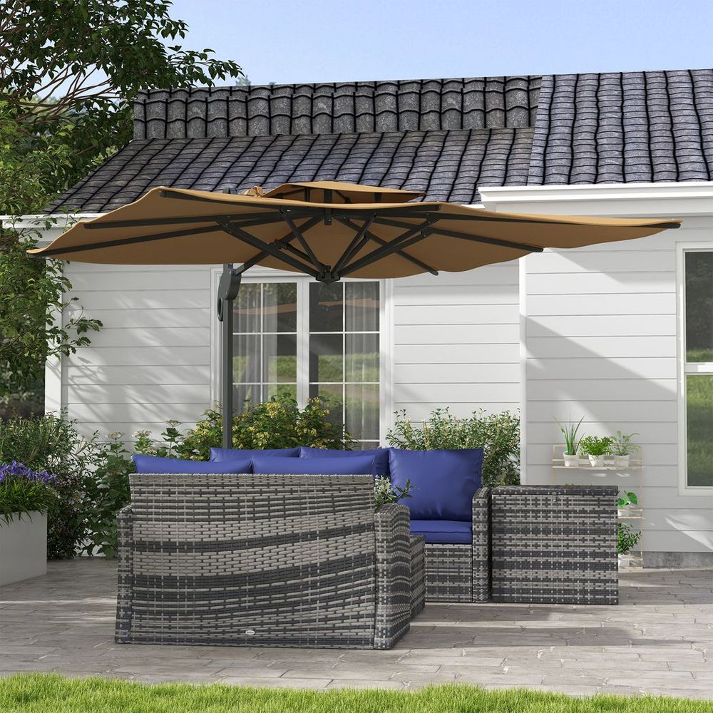 Outsunny 3m Dual Top Khaki Patio Umbrella - Hydraulic Mechanism, High-Quality - Create Shade Anywhere!