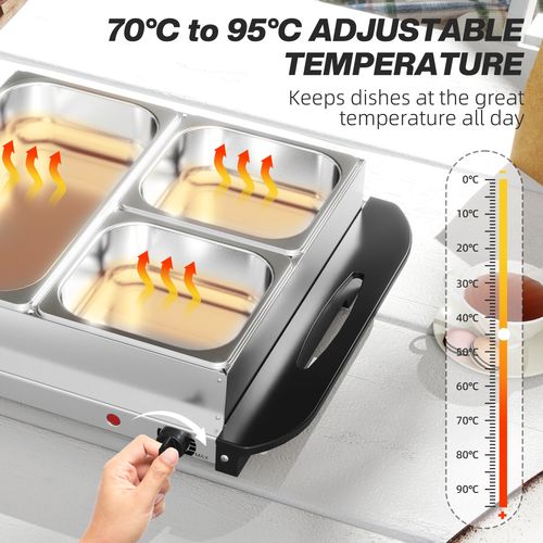 HOMCOM 6L Electric Food Warmer Buffet Server with Lids Cool Touch Handles
