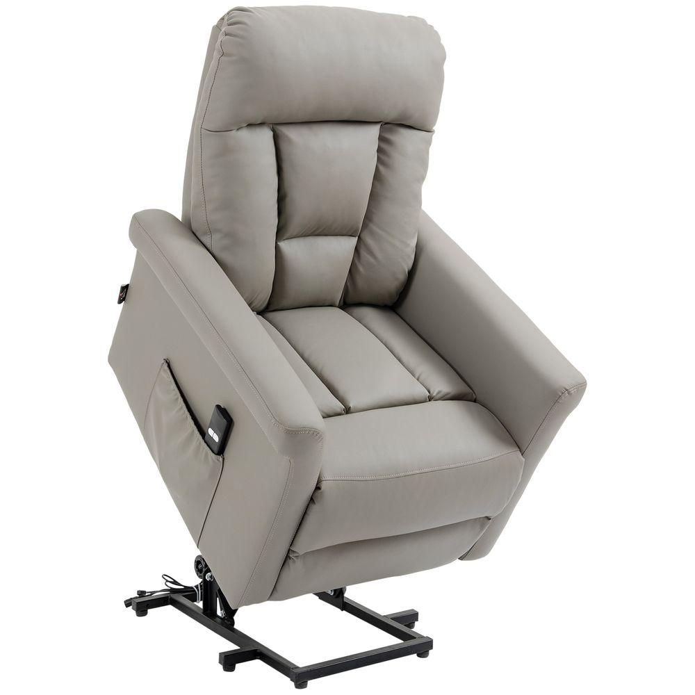 HOMCOM Power Lift Chair, PU Leather Recliner Sofa Chair for Elderly with Remote Control, Side Pocket, Grey
