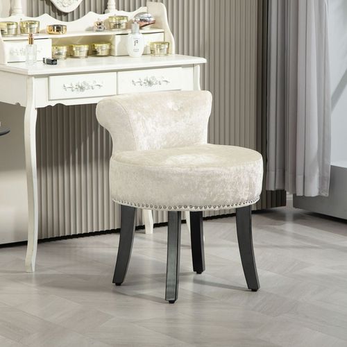 HOMCOM Dressing Table Stool Vanity Seat w/ Rubber Wood Legs Bedroom - Beige