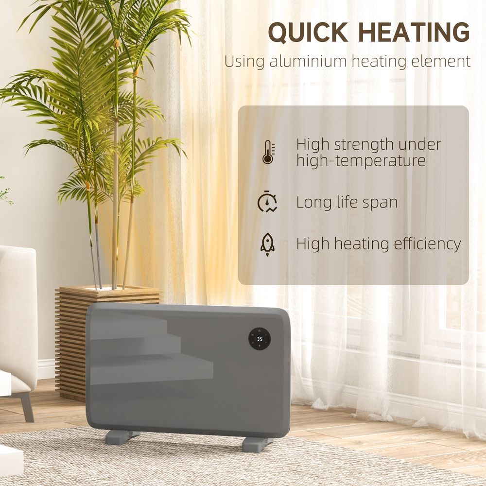 1200W Electric Convector Heater, Quiet Space Heater with LED Display, Grey