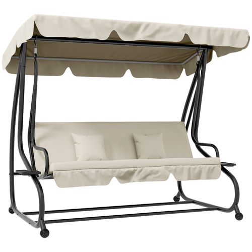 Outsunny 2-in-1 Garden Swing Chair for 3 Person w/ Adjustable Canopy, Cream